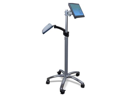 img-m130t-single-pinpad-pole m130T commercial tablet on TK-2-Go pole with single Pin Pad