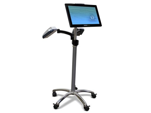 img-m170t-dual-pinpads-pole m170T commercial tablet on TK-2-Go pole with dual Pin Pads (front)